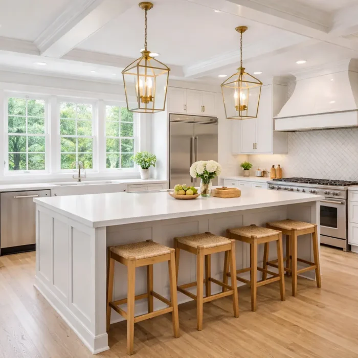 Bright Georgian-style kitchen with island