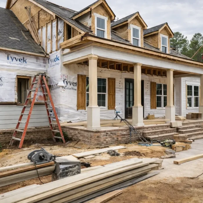 Casa em construção com detalhes do estado
