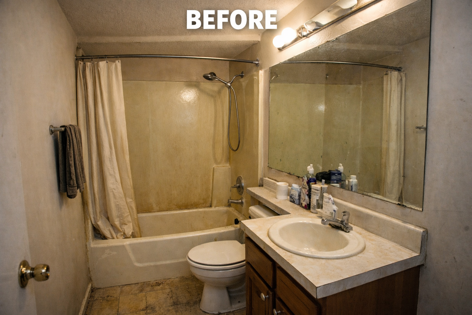 Worn bathroom before renovation